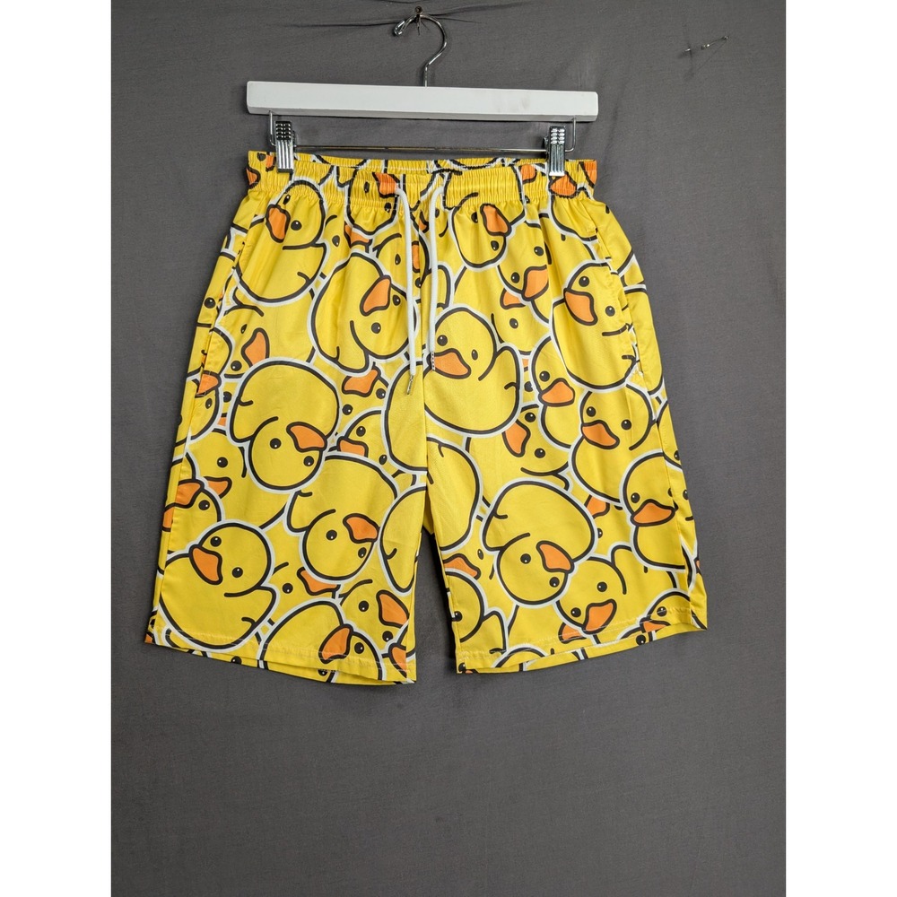 Yellow Rubber Duck Print Mens Swim Trunks Shorts Size S SKU 8716